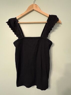 GAP Black Ribbed Lace-Trim Tank